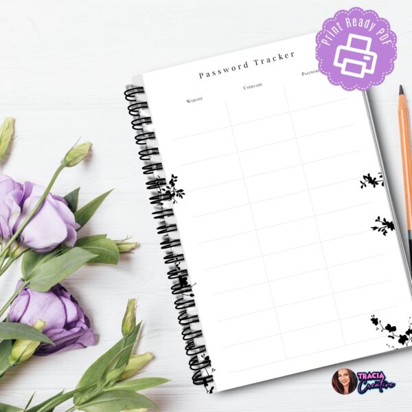 A5 Password Tracker printable PDF with columns