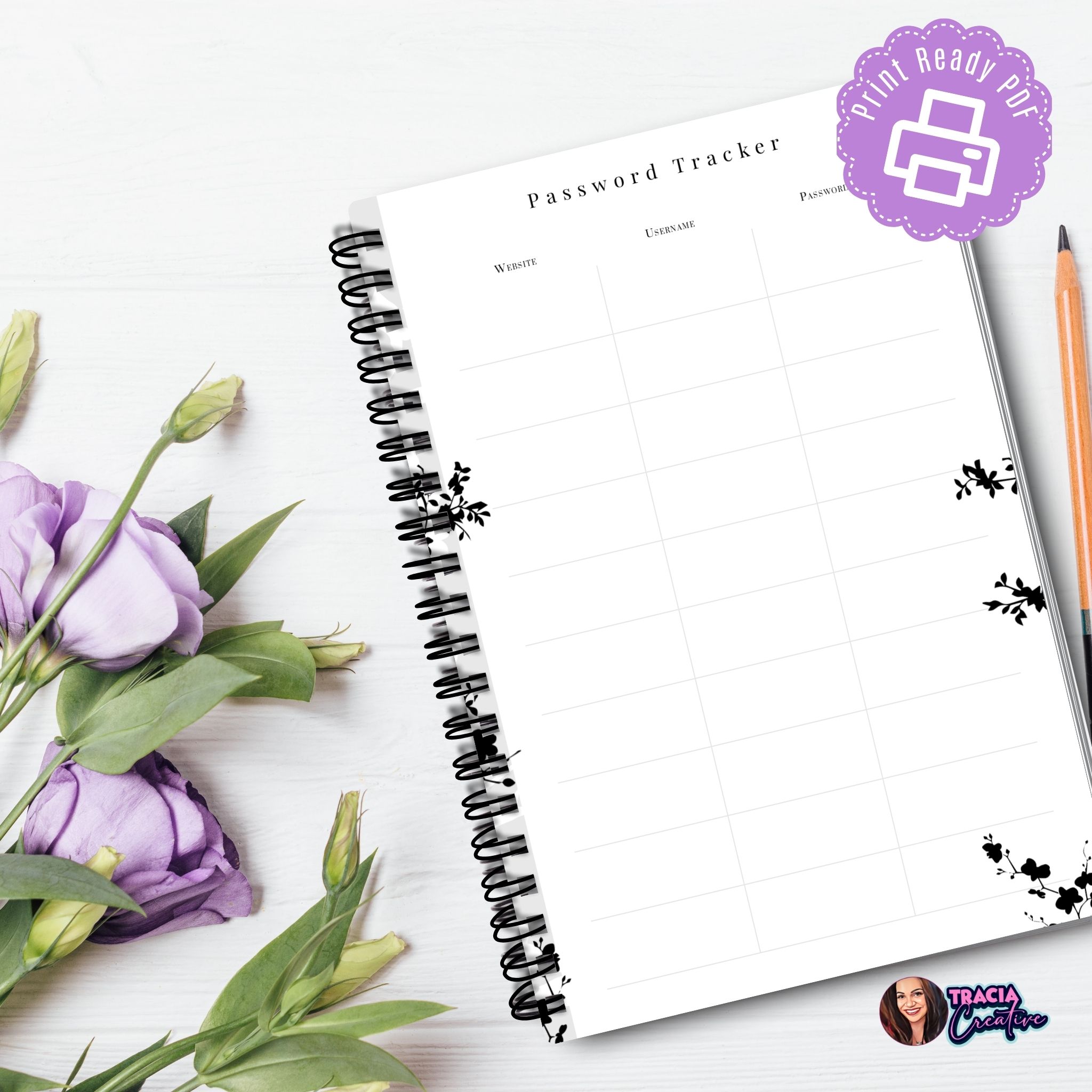 A5 Password Tracker printable PDF with columns