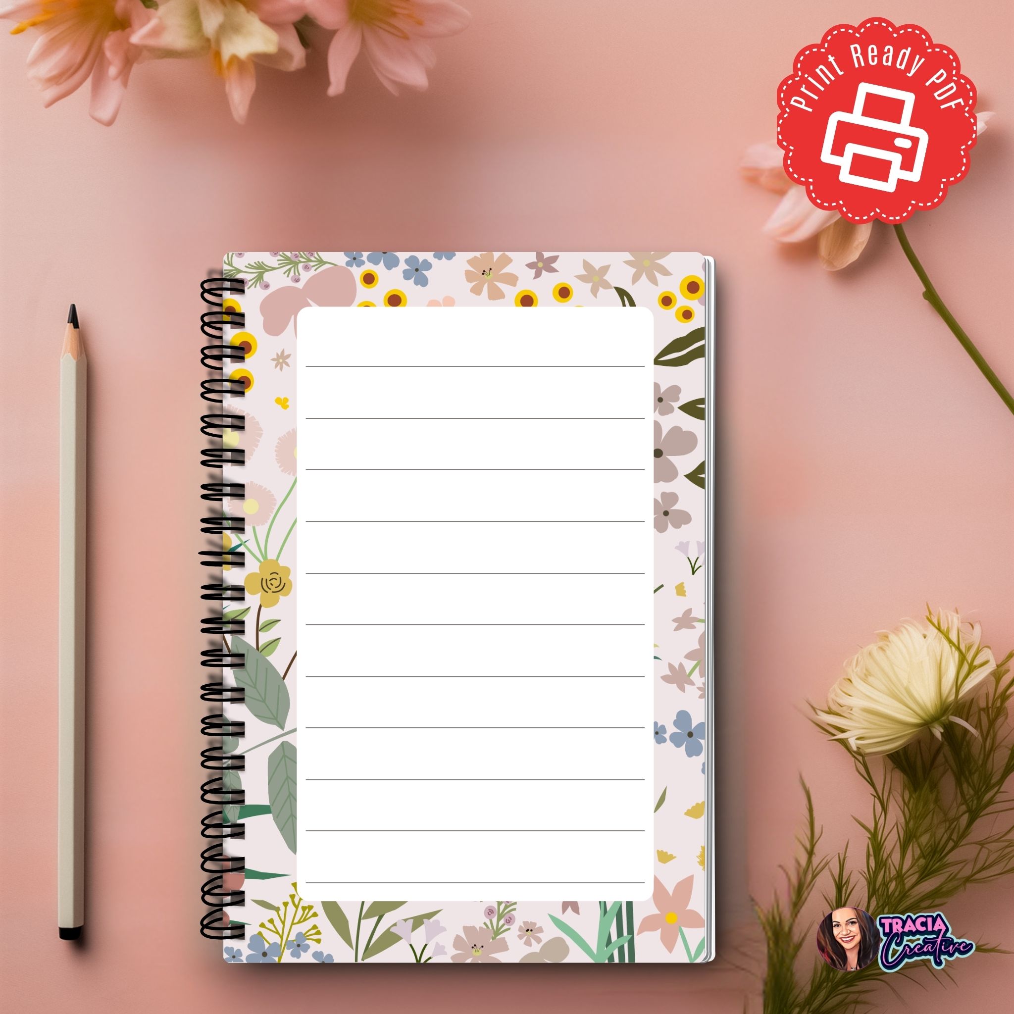 Notes Page Pink Garden showing blank and lined layouts
