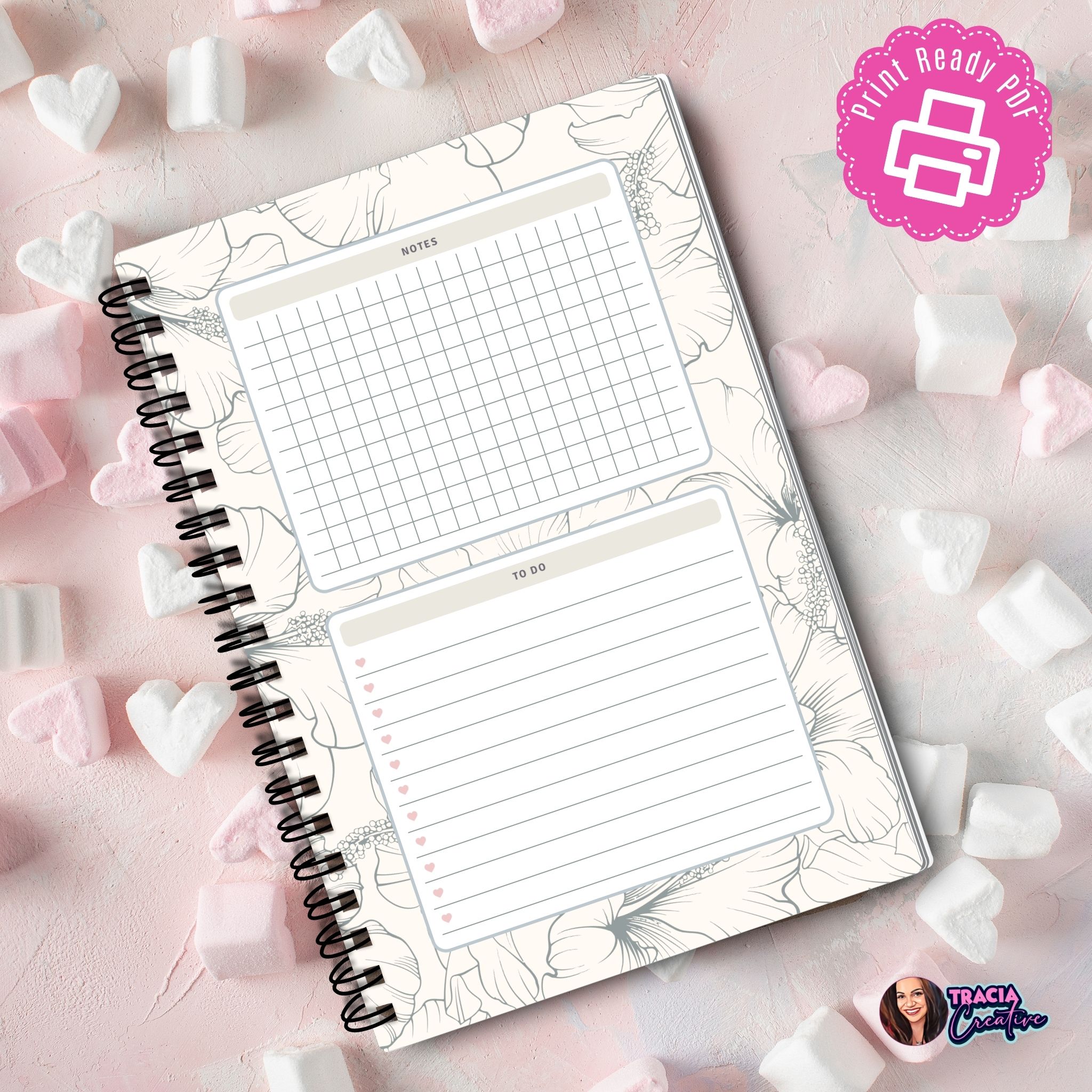 Notes To Dos Planner Insert with floral design