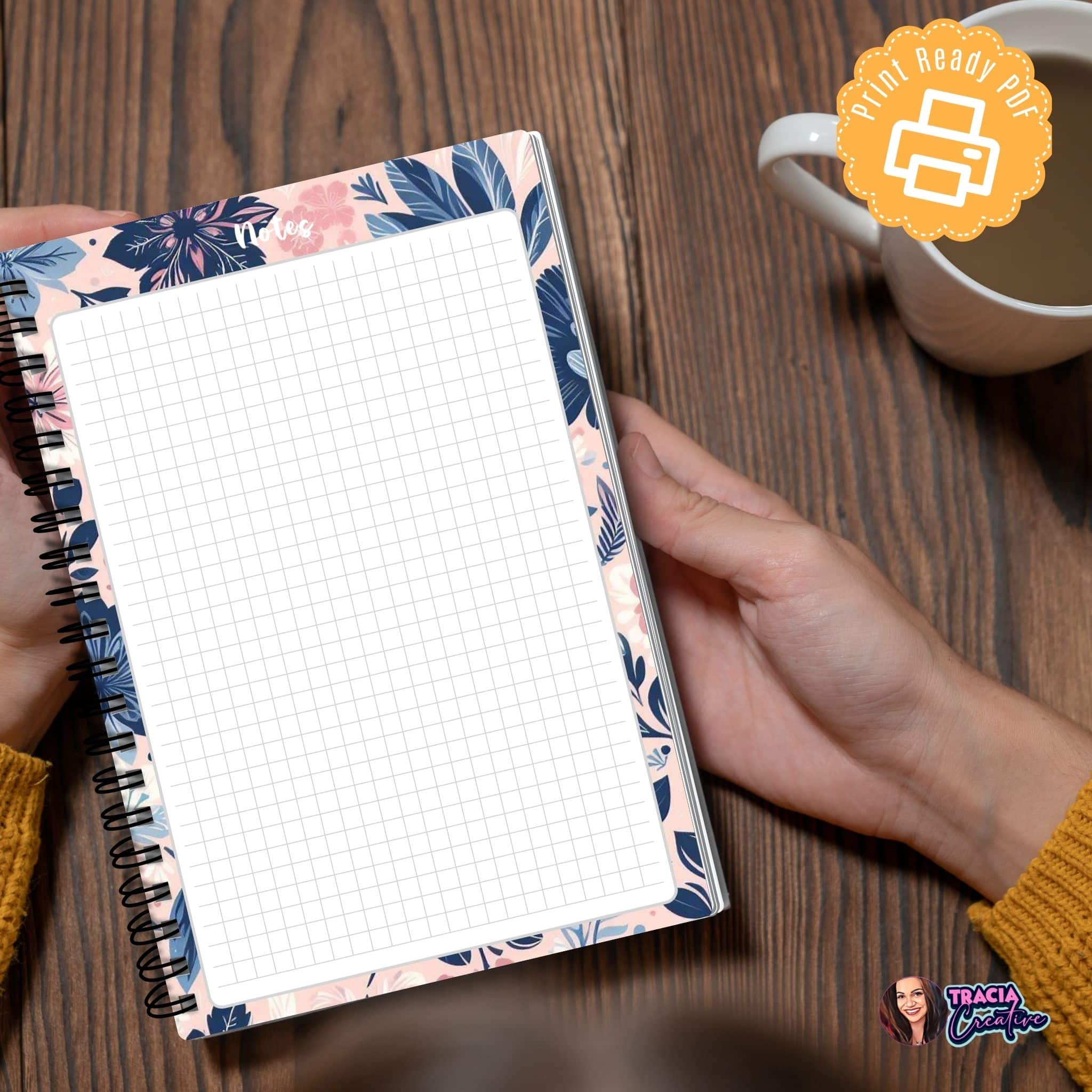 Notes Planner Insert with pink and navy floral design