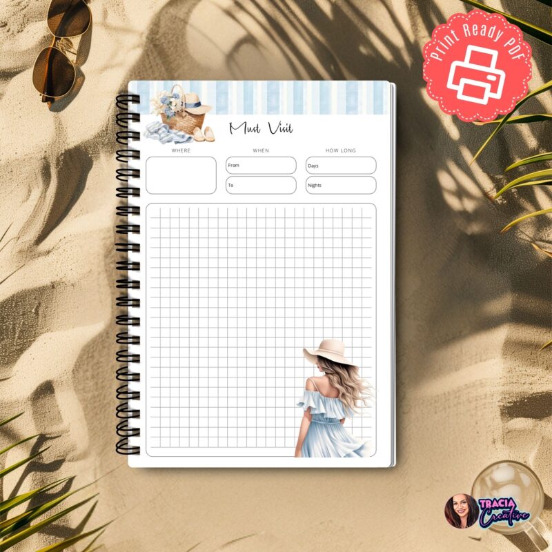 Beach-inspired Travel Planner A5 printable insert