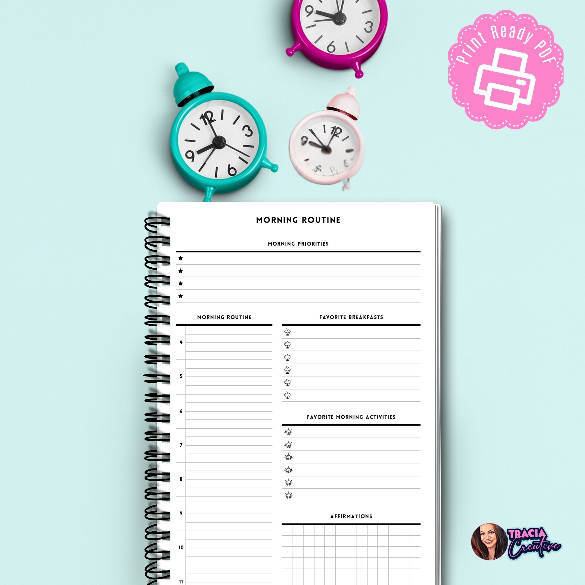 Morning Routine Planner A5 printable insert