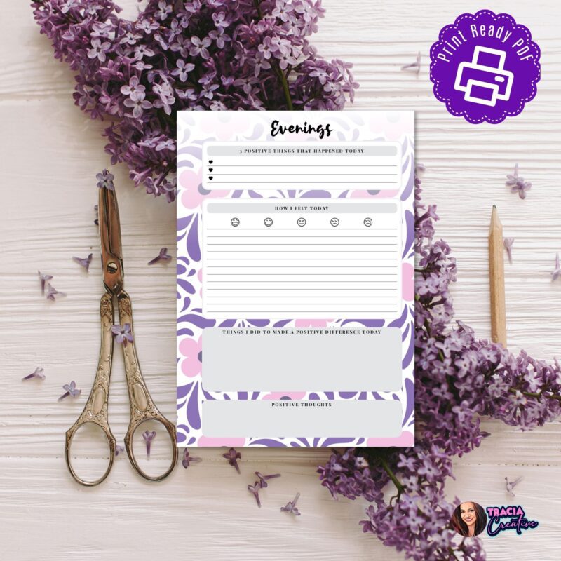 Gratitude Planner printable with AM and PM prompts