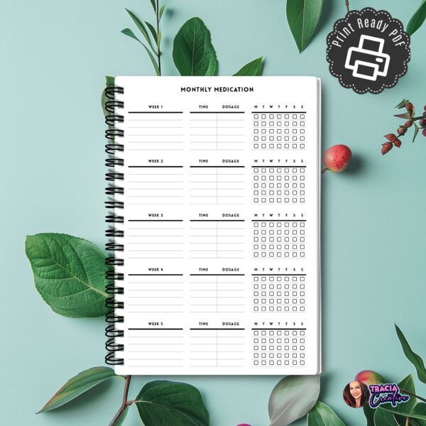 Monthly Medication Tracker A5 printable sheet