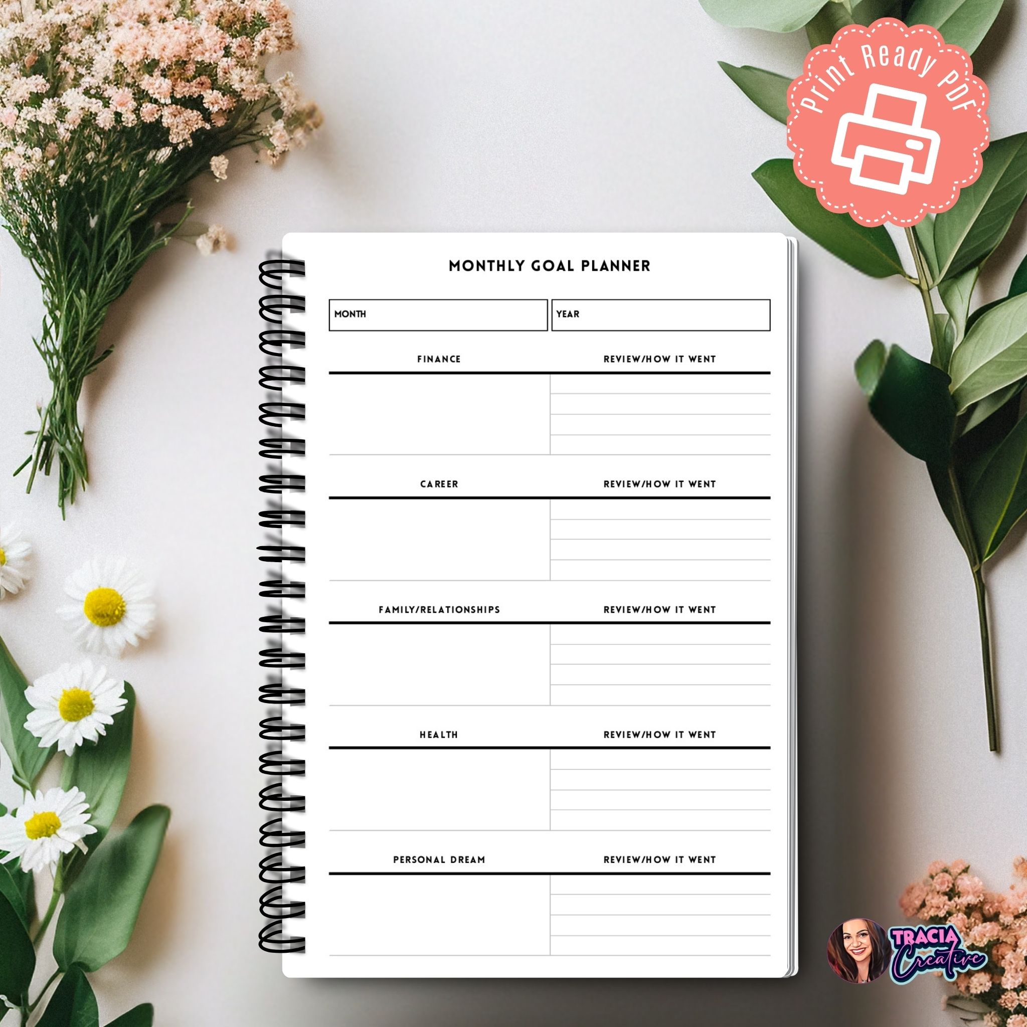 Monthly Goal Planner A5 printable page