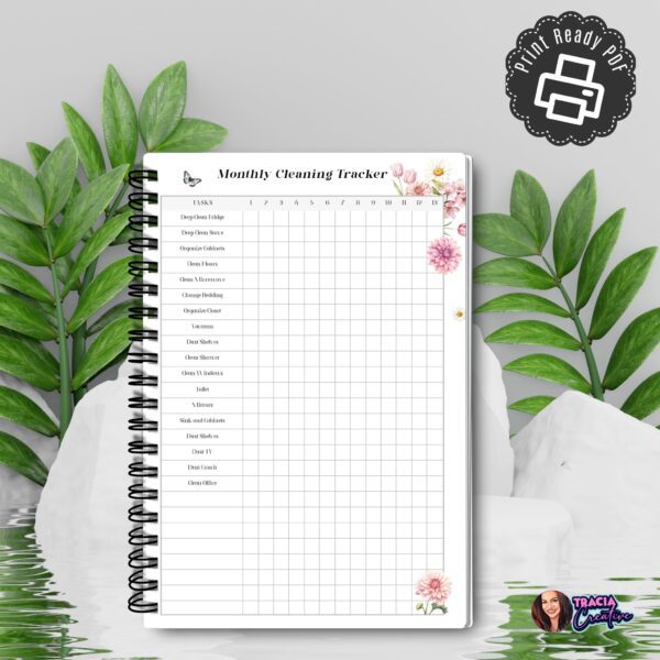 Monthly Cleaning Tracker A5 printable insert