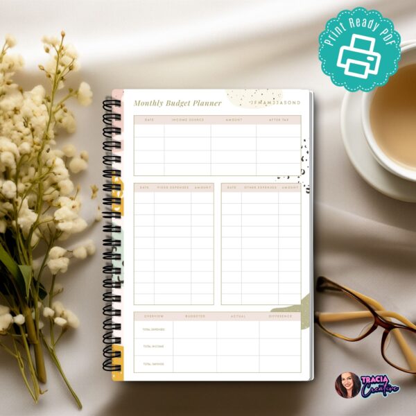 A5 Monthly Budget Planner printable on desk