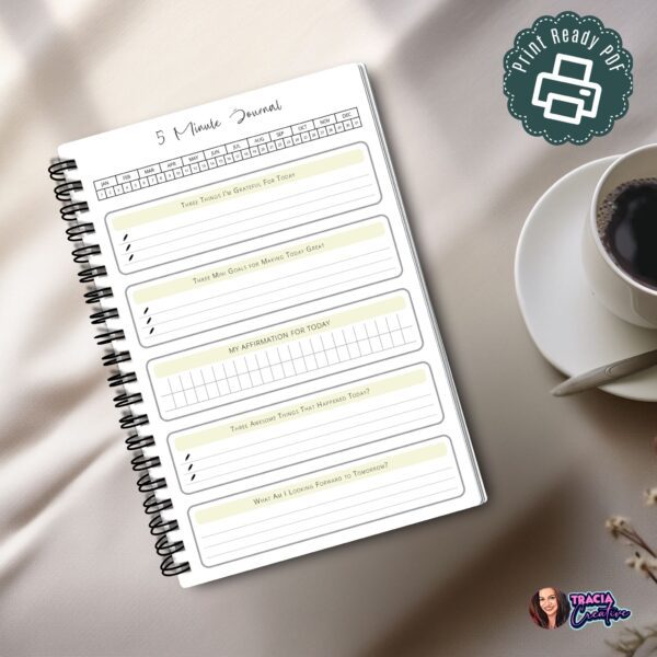 A5 5 Minute Journal Printable on desk