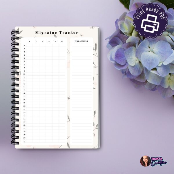 A5 Migraine Tracker printable on desk