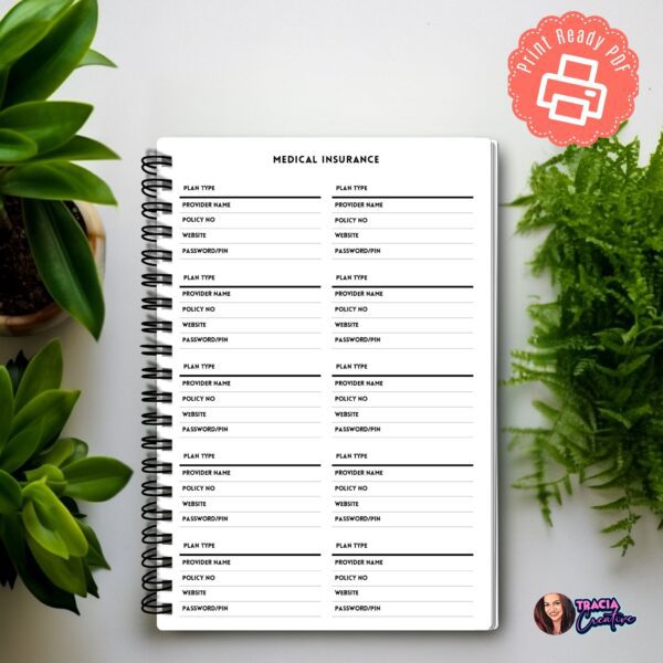 Medical Insurance Planner Insert in A5 size