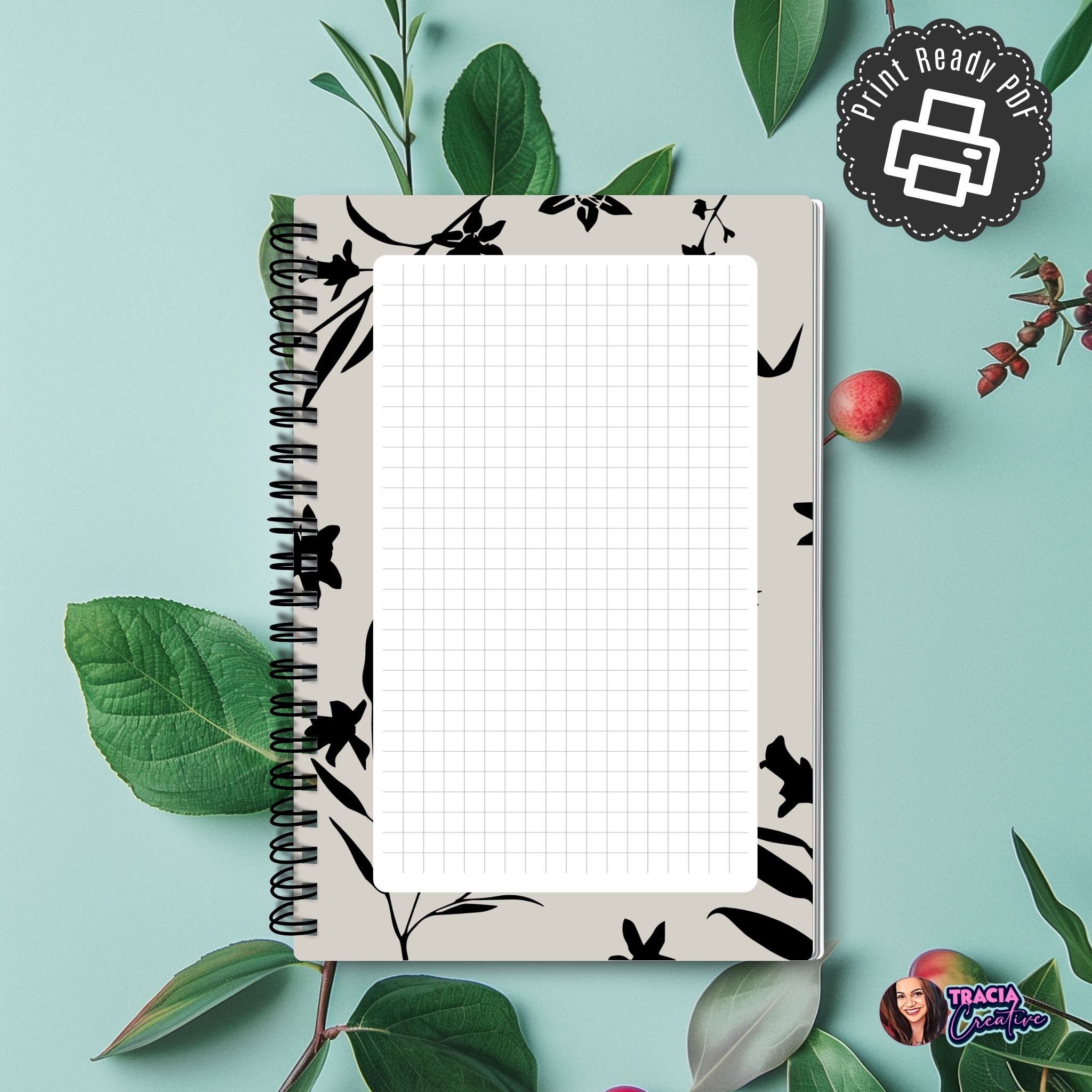 A5 grid notes printable with silhouette design
