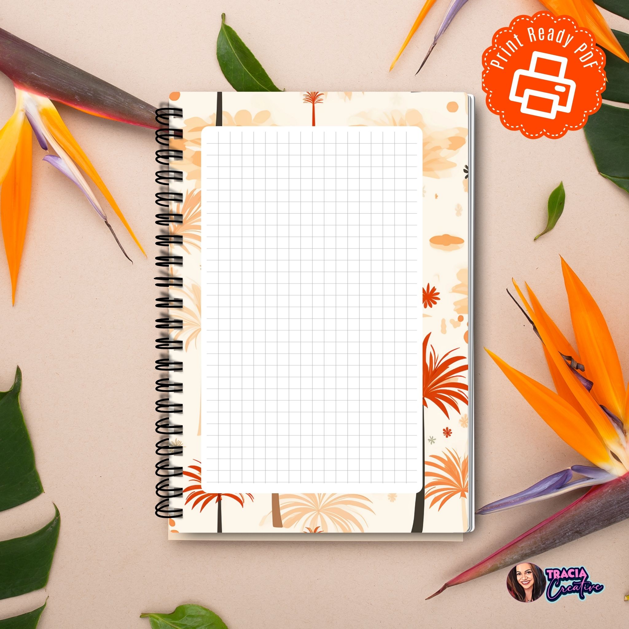 A5 grid notes printable palm design