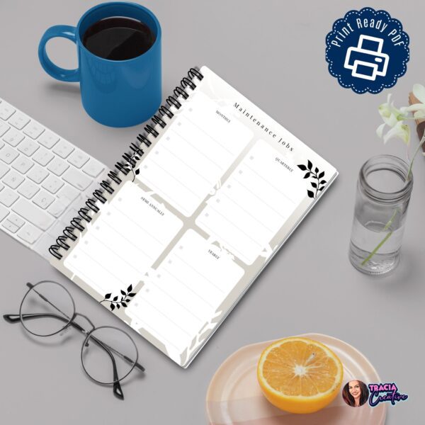 A5 Maintenance Jobs Planner Insert printable
