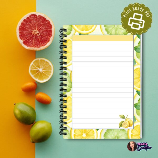 citrus Printable lined notepad in A6 format
