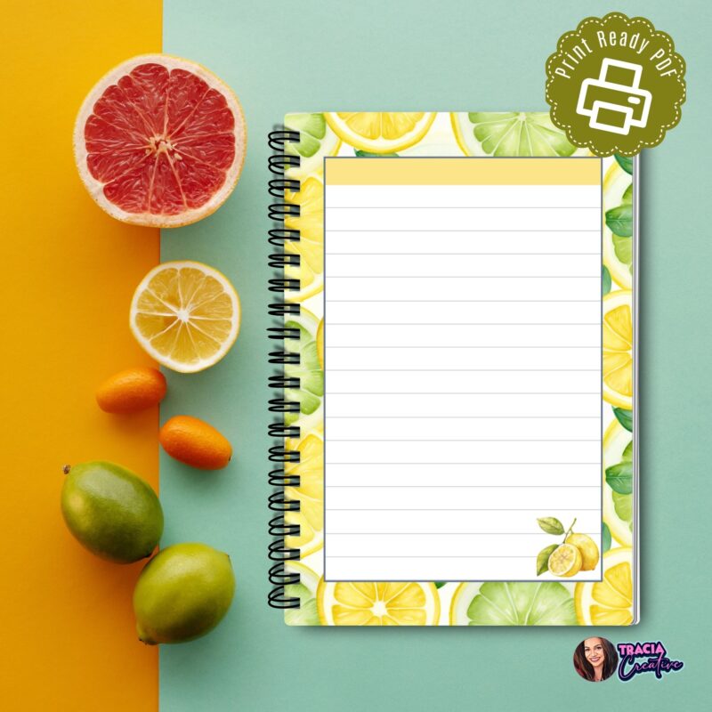 citrus Printable lined notepad in A6 format