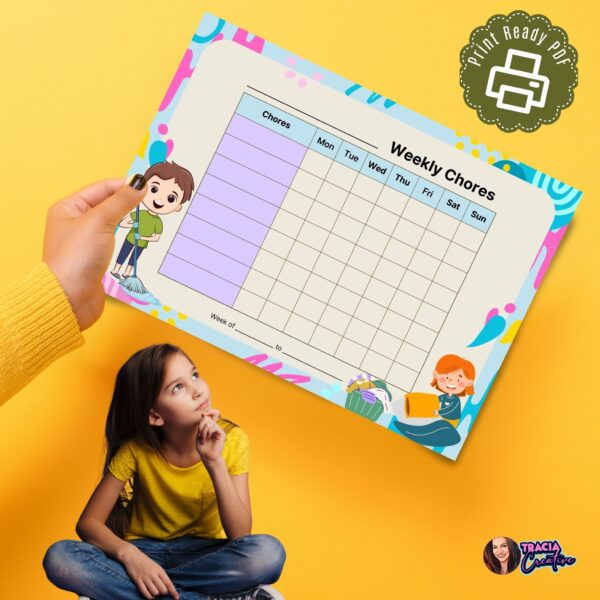 Kids weekly chore chart printable PDF