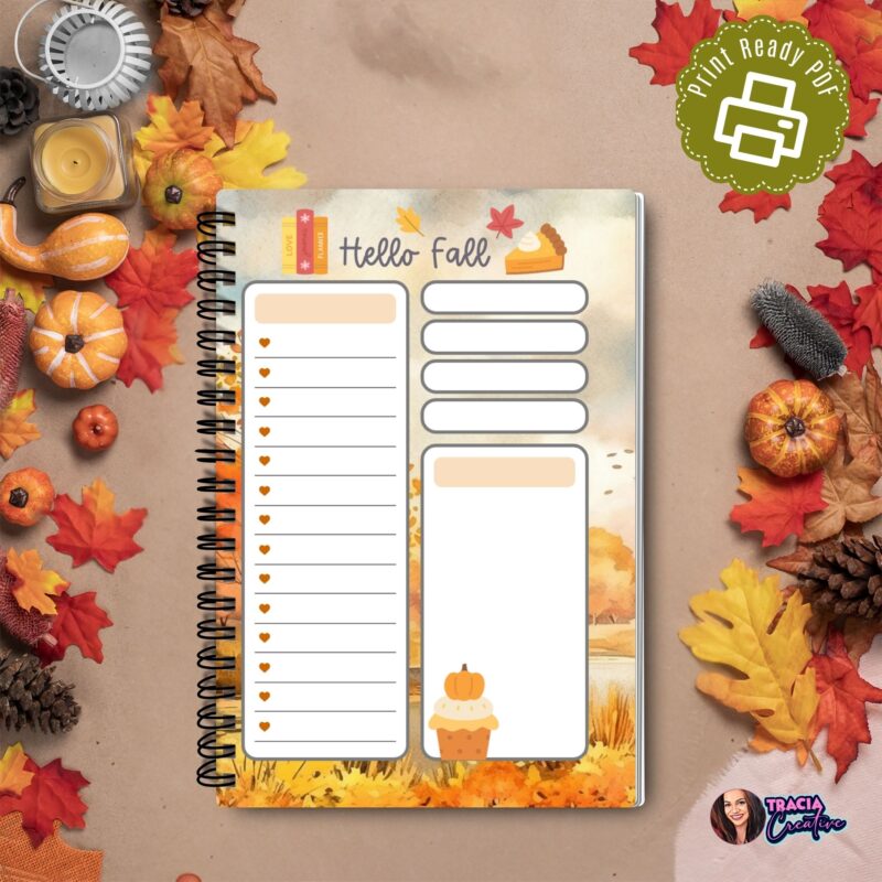 Fall Printable notepad with autumn icons A6