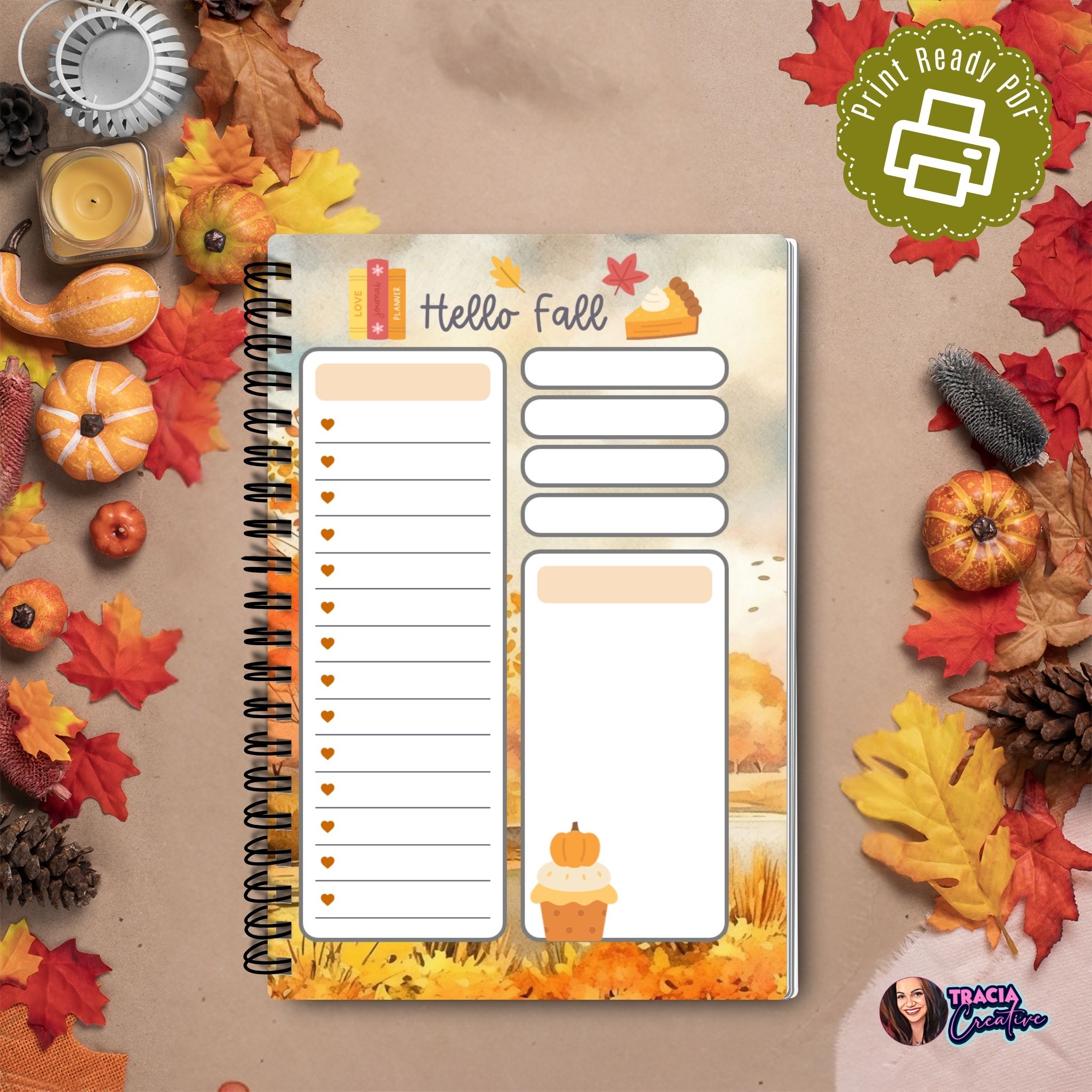 Fall Printable notepad with autumn icons A6