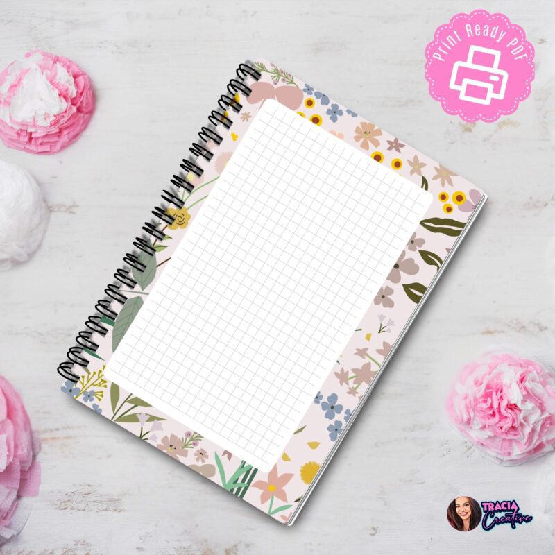 A5 grid notes printable page with garden design