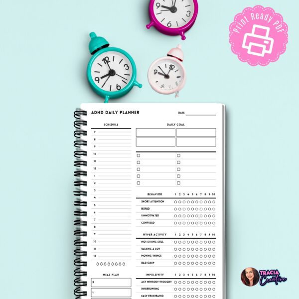 ADHD daily planner printable A5 page