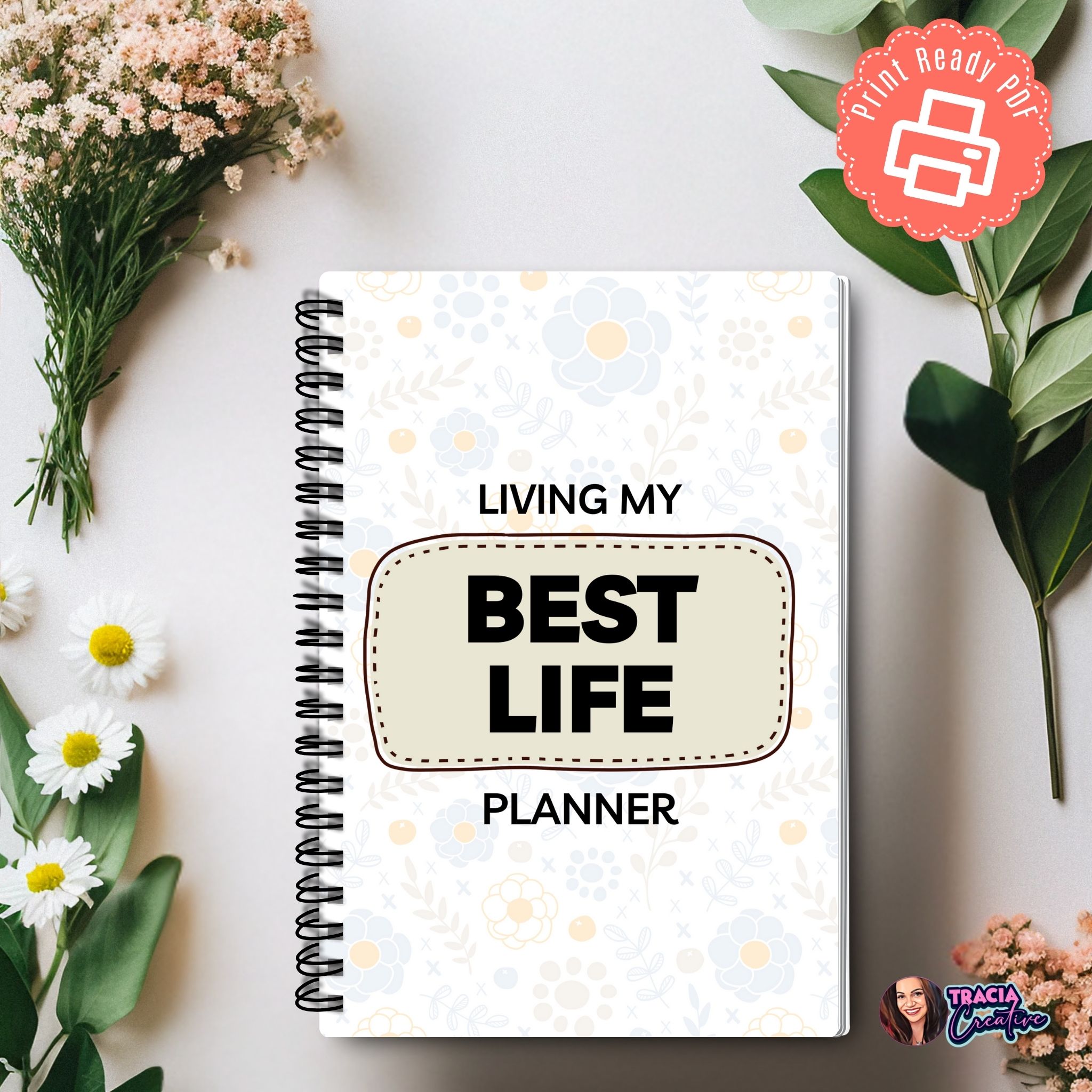 Living My Best Life Printable Planner flat lay with pen
