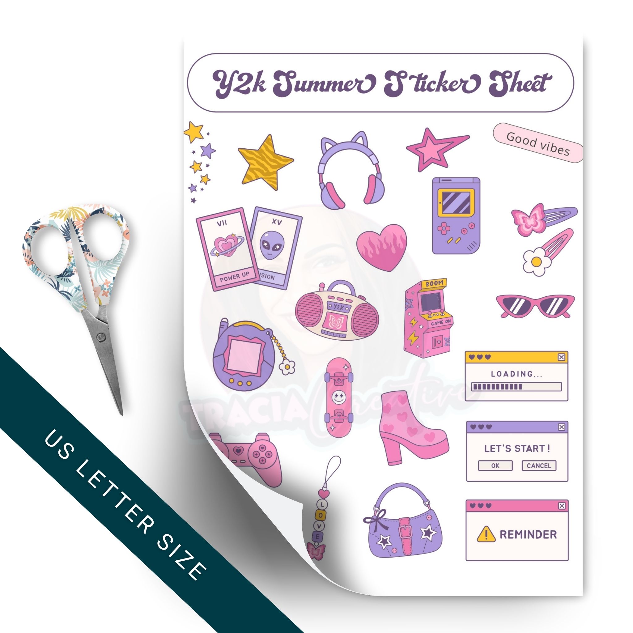 Printable Y2K sticker set with floppy disk and alien